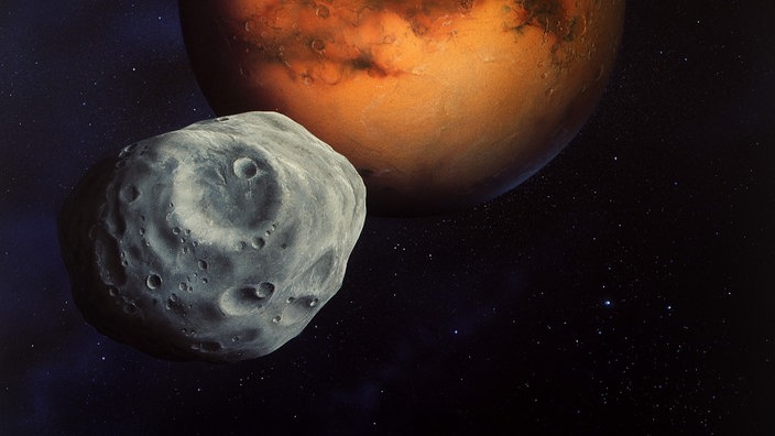 Illustration Mars und Phobos-Mond